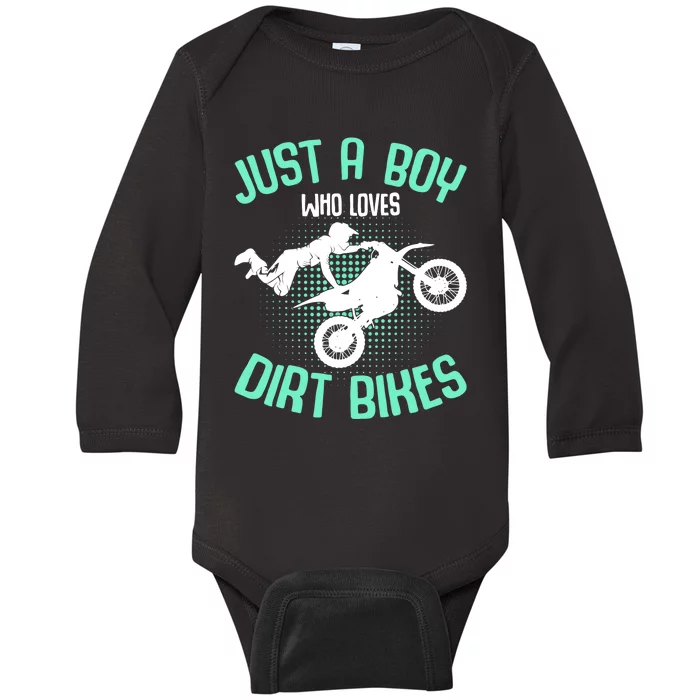 Just A Boy Who Loves Dirt Bikes Motocross Enduro Dirt Biking Baby Long Sleeve Bodysuit