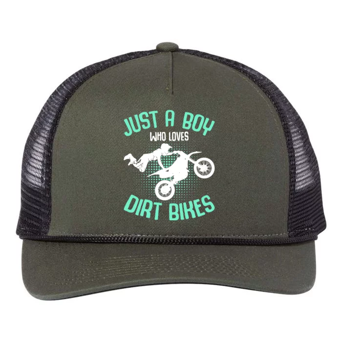 Just A Boy Who Loves Dirt Bikes Motocross Enduro Dirt Biking Retro Rope Trucker Hat Cap