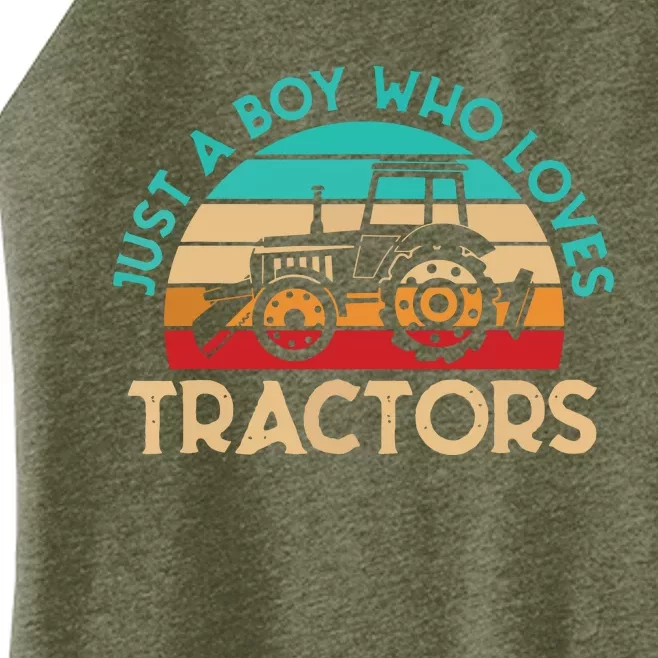 Just A Boy Who Loves Tractors Farmer Women’s Perfect Tri Rocker Tank