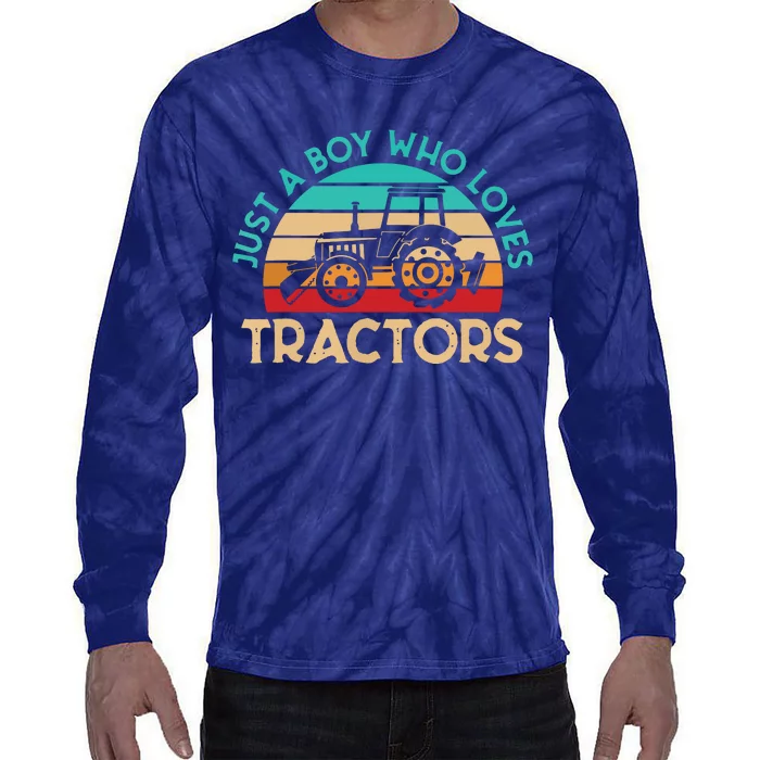 Just A Boy Who Loves Tractors Farmer Tie-Dye Long Sleeve Shirt