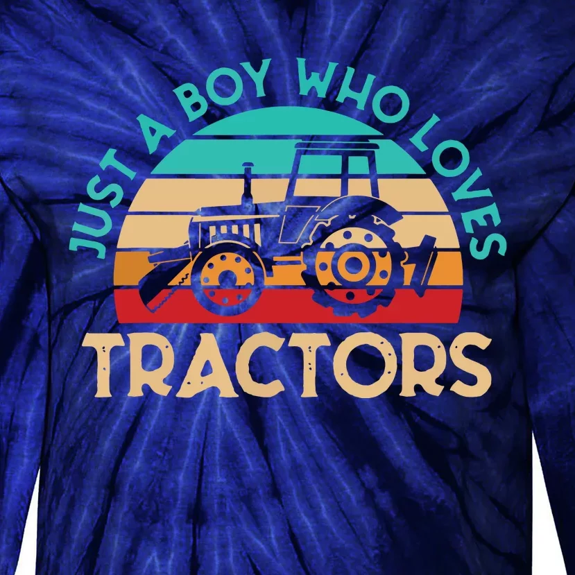 Just A Boy Who Loves Tractors Farmer Tie-Dye Long Sleeve Shirt