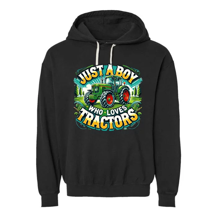 Just A Boy Who Loves Tractors Garment-Dyed Fleece Hoodie