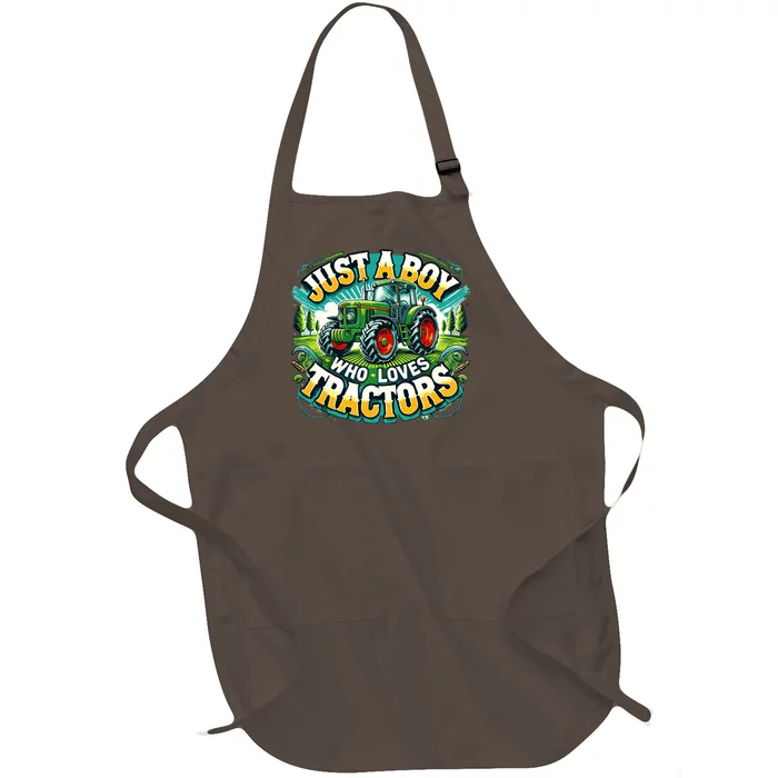 Just A Boy Who Loves Tractors Full-Length Apron With Pocket