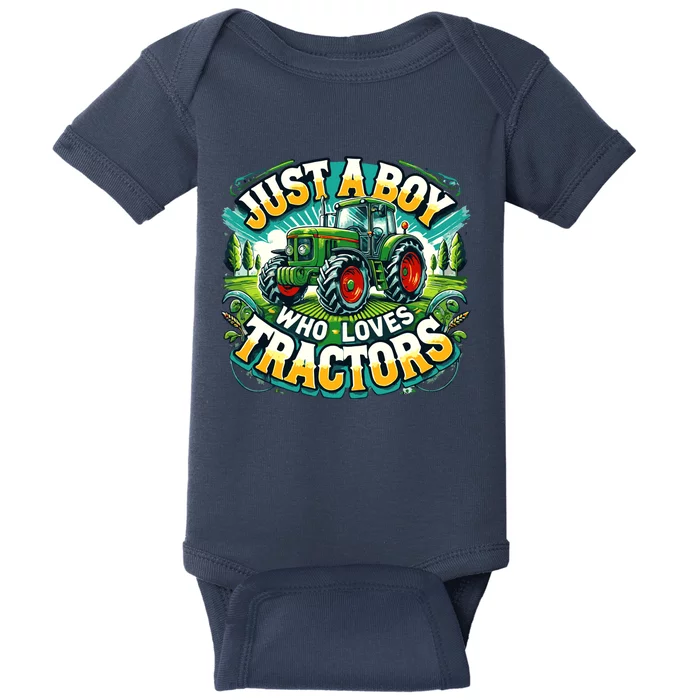 Just A Boy Who Loves Tractors Baby Bodysuit