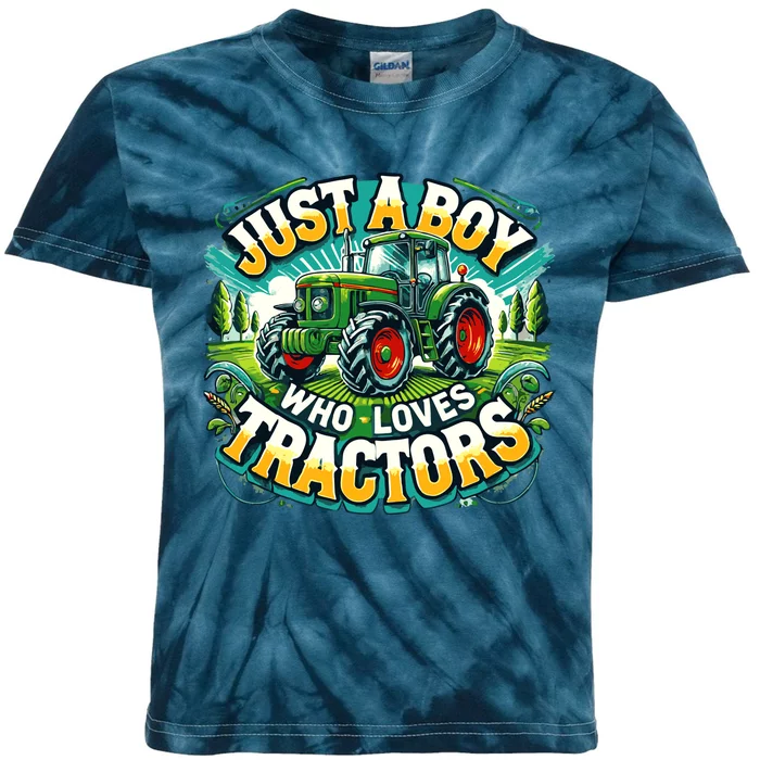 Just A Boy Who Loves Tractors Kids Tie-Dye T-Shirt