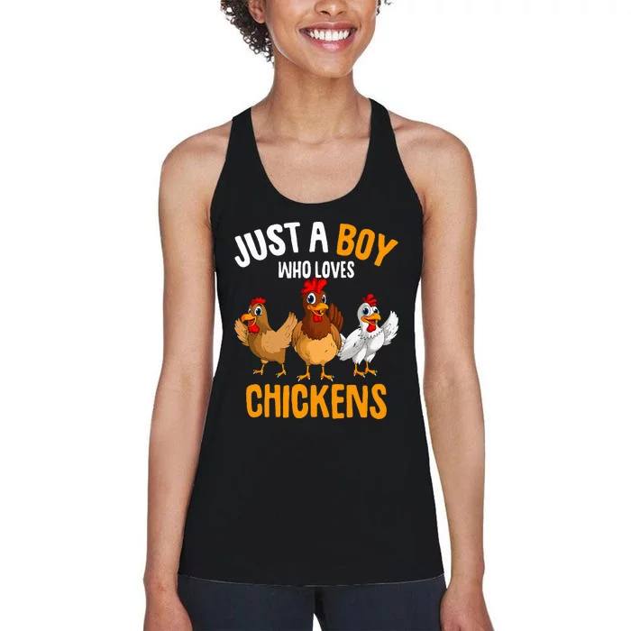 Just a Boy who loves Chickens funny farmer Women's Racerback Tank