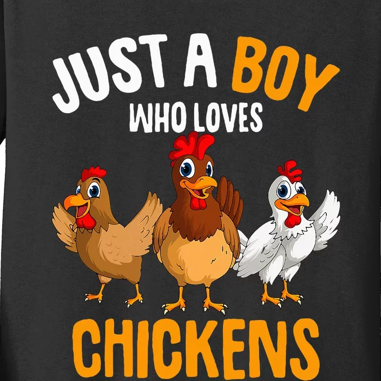 Just a Boy who loves Chickens funny farmer Kids Long Sleeve Shirt