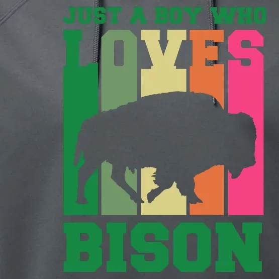 Just A Boy Who Loves Bison Performance Fleece Hoodie