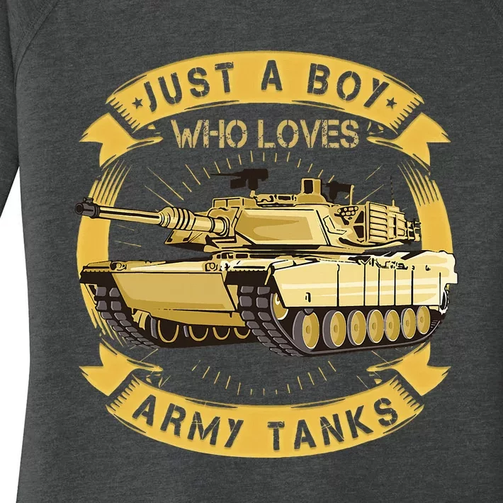 Just A Boy Who Loves Army Tanks For Military Boy Women's Perfect Tri Tunic Long Sleeve Shirt