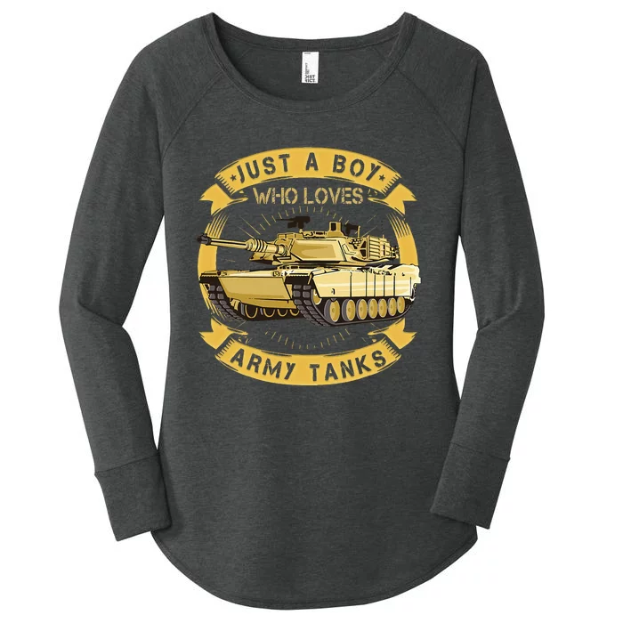 Just A Boy Who Loves Army Tanks For Military Boy Women's Perfect Tri Tunic Long Sleeve Shirt