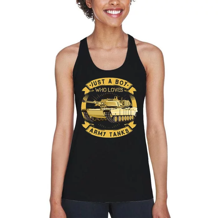 Just A Boy Who Loves Army Tanks For Military Boy Women's Racerback Tank