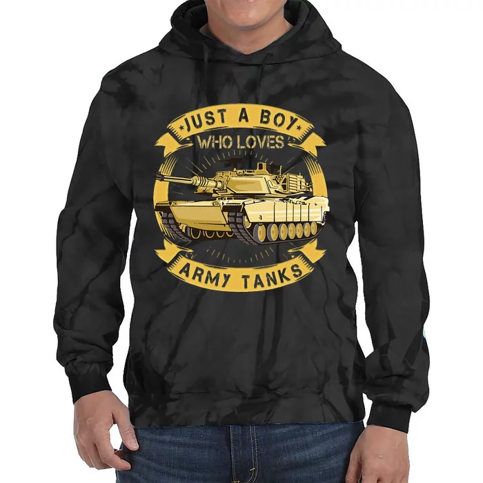 Just A Boy Who Loves Army Tanks For Military Boy Tie Dye Hoodie