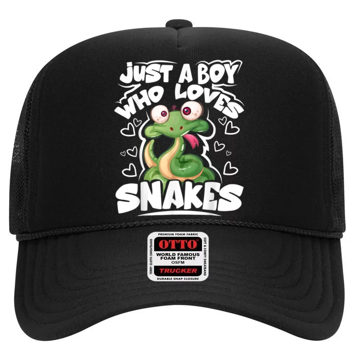 Just A Boy Who Loves Snakes Snake Lover Gift High Crown Mesh Trucker Hat