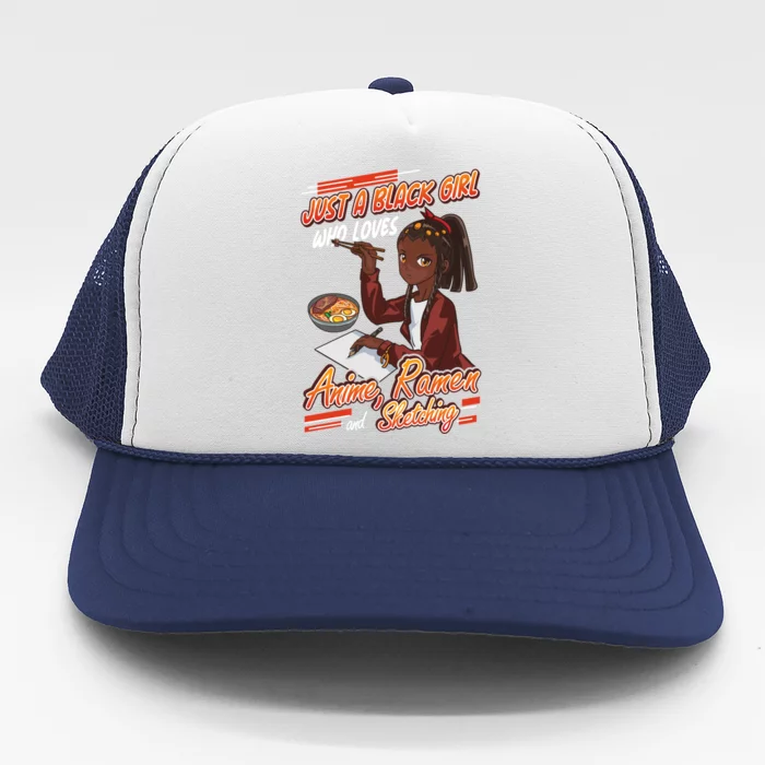 Just A Black Who Loves Anime Ra And Sketching Gift Trucker Hat