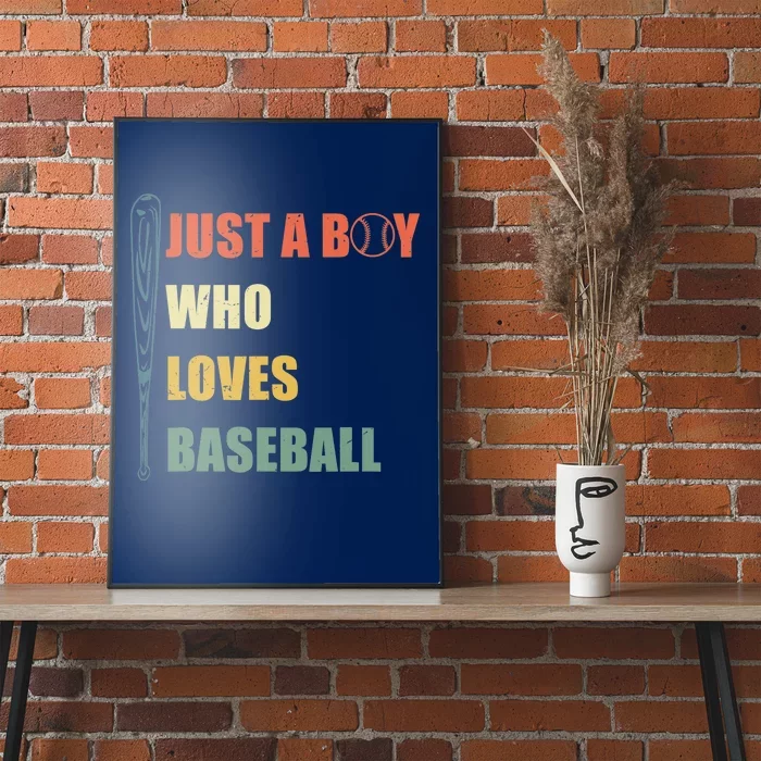 Just A Boy Who Loves Baseball Funny Retro Baseball Poster