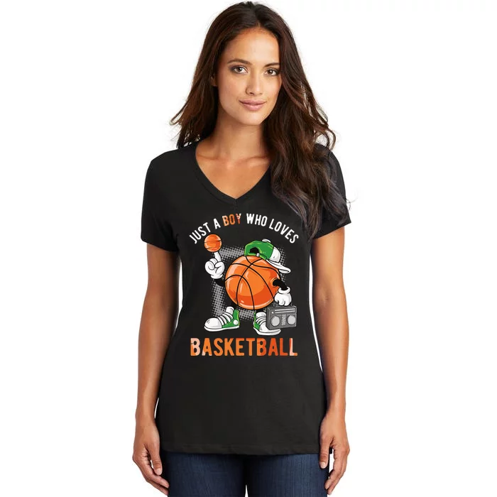 Just A Boy Who Loves Basketball Women's V-Neck T-Shirt