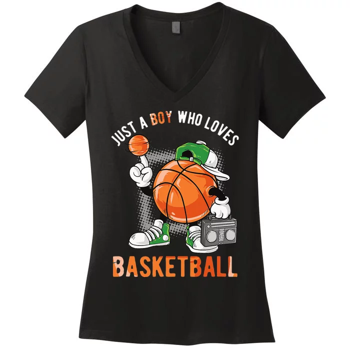 Just A Boy Who Loves Basketball Women's V-Neck T-Shirt