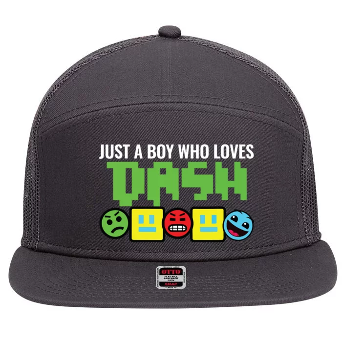 Just A Boy Who Loves Dash Video Game Geometry 7 Panel Mesh Trucker Snapback Hat