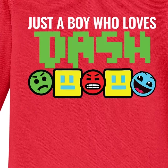 Just A Boy Who Loves Dash Video Game Geometry Baby Long Sleeve Bodysuit