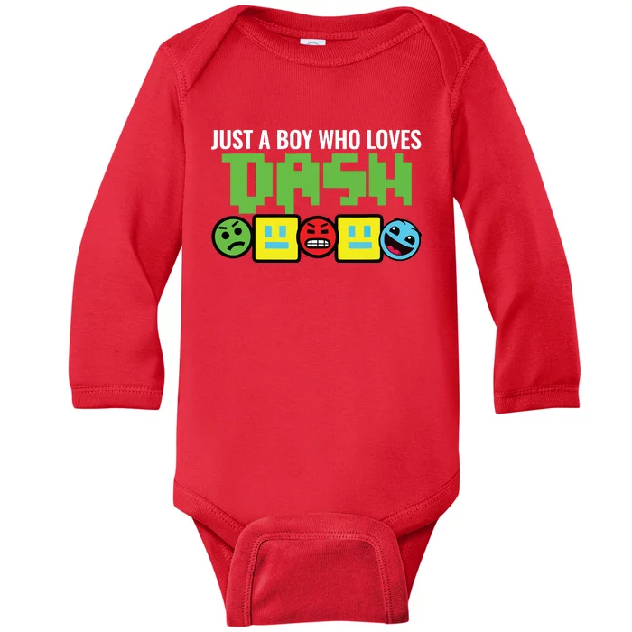 Just A Boy Who Loves Dash Video Game Geometry Baby Long Sleeve Bodysuit