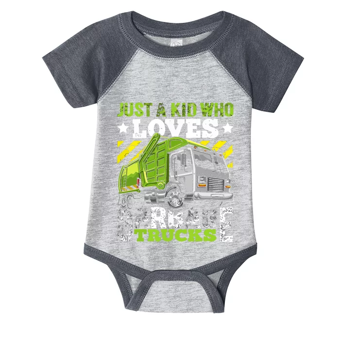 Just A Boy Who Loves Garbage Trucks Funny Infant Baby Jersey Bodysuit