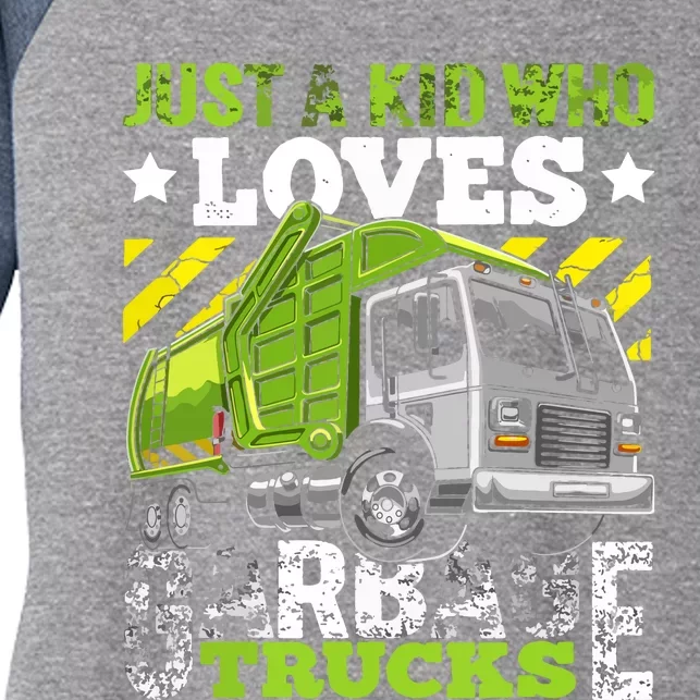 Just A Boy Who Loves Garbage Trucks Funny Women's Tri-Blend 3/4-Sleeve Raglan Shirt