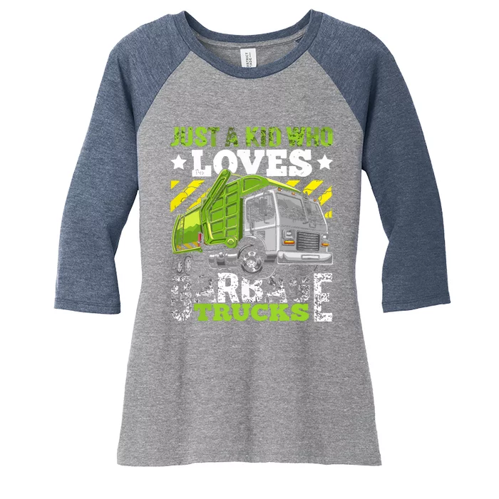 Just A Boy Who Loves Garbage Trucks Funny Women's Tri-Blend 3/4-Sleeve Raglan Shirt