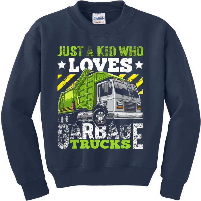 Just A Boy Who Loves Garbage Trucks Funny Kids Sweatshirt