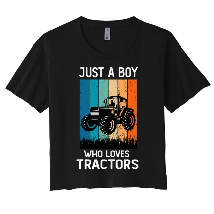 Just A Boy Who Loves Tractors Farm Lifestyle Boy Women's Crop Top Tee