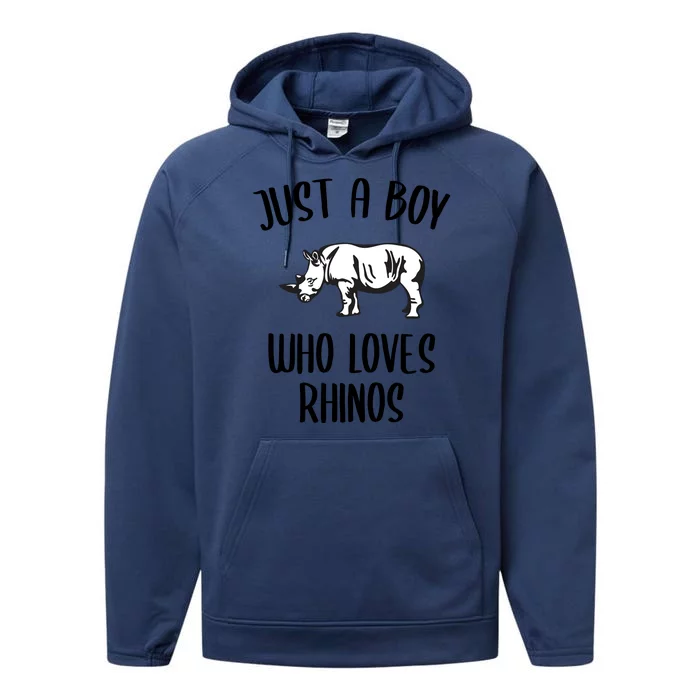 Just A Boy Who Loves Rhinos Animal Gift TShirt Funny RHINO Performance Fleece Hoodie