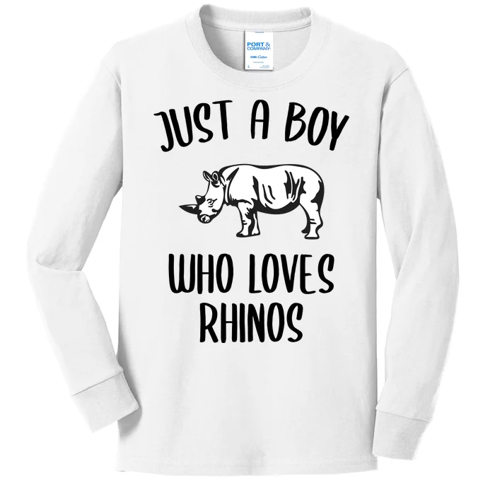 Just A Boy Who Loves Rhinos Animal Gift TShirt Funny RHINO Kids Long Sleeve Shirt