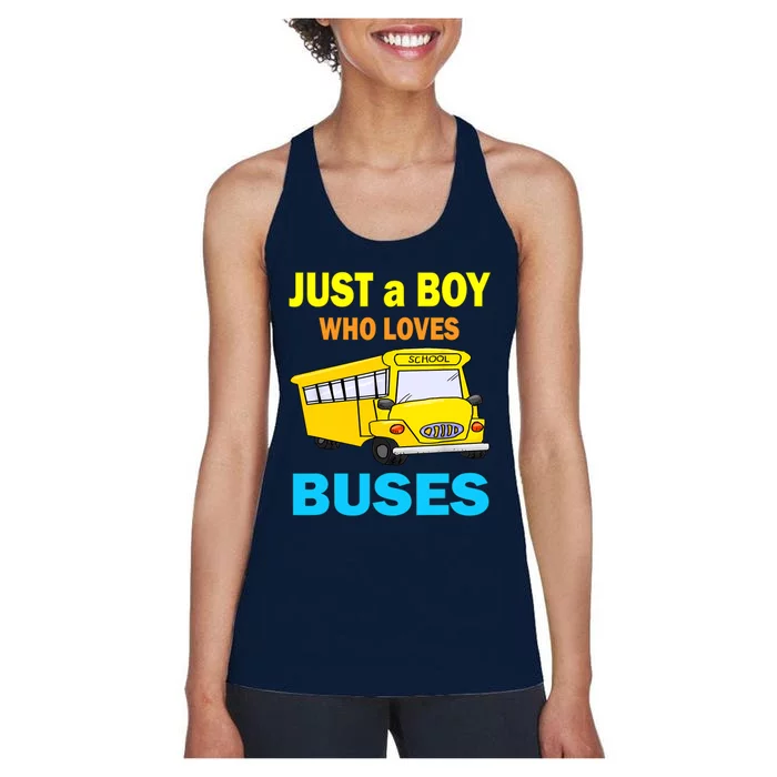 Just A Boy Who Loves School Buses & Cute Bus Lovers Women's Racerback Tank