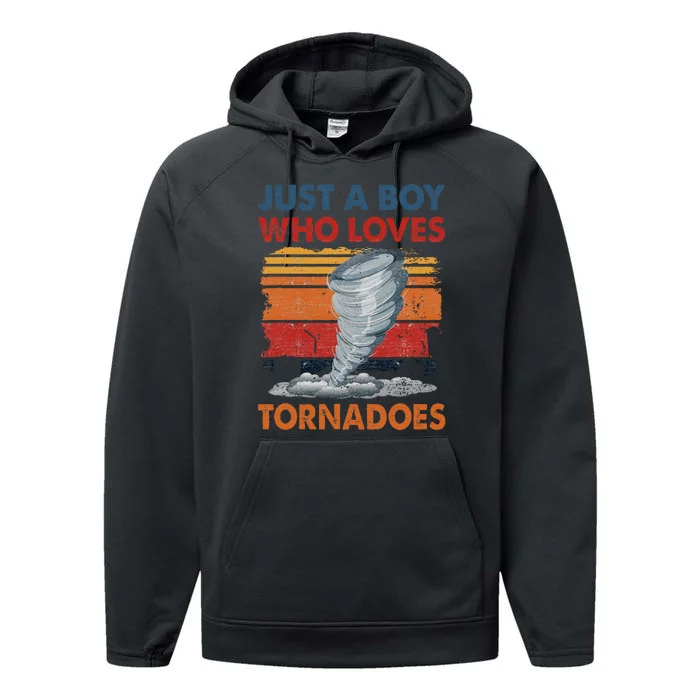 Just A Boy Who Loves Tornado Weather Storm Tornado Chaser Performance Fleece Hoodie