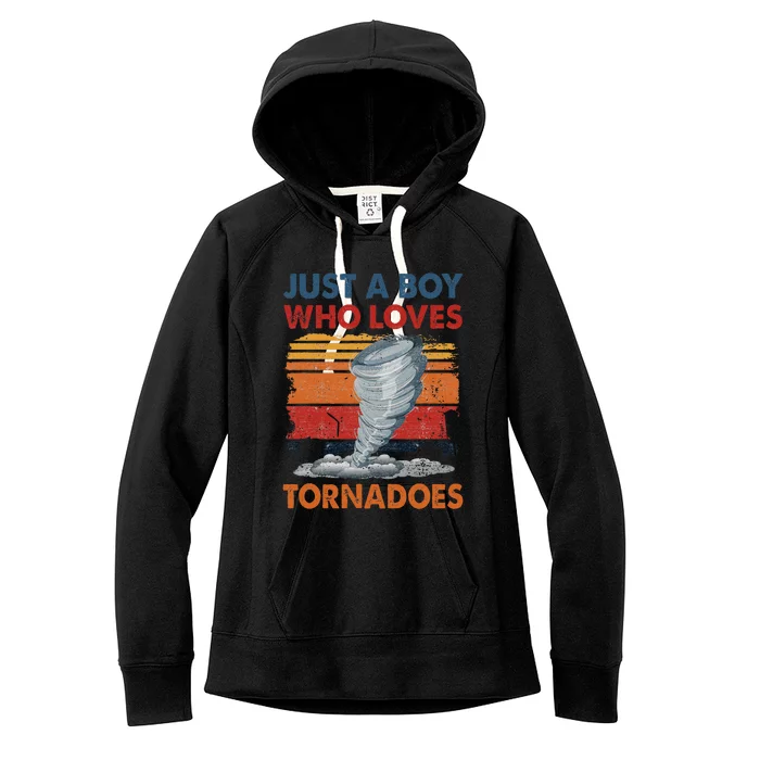 Just A Boy Who Loves Tornado Weather Storm Tornado Chaser Women's Fleece Hoodie