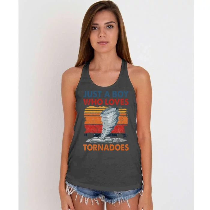 Just A Boy Who Loves Tornado Weather Storm Tornado Chaser Women's Knotted Racerback Tank