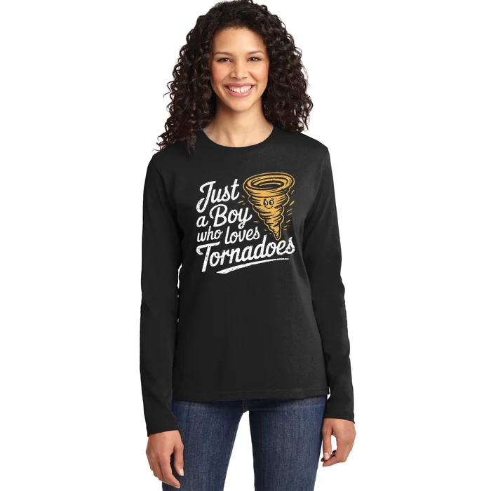 Just A Boy Who Loves Tornadoes Hurricane Weather Chaser Ladies Long Sleeve Shirt