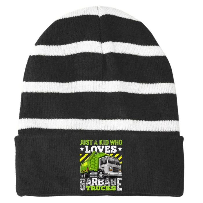 Just A Boy Who Loves Garbage Trucks Striped Beanie with Solid Band