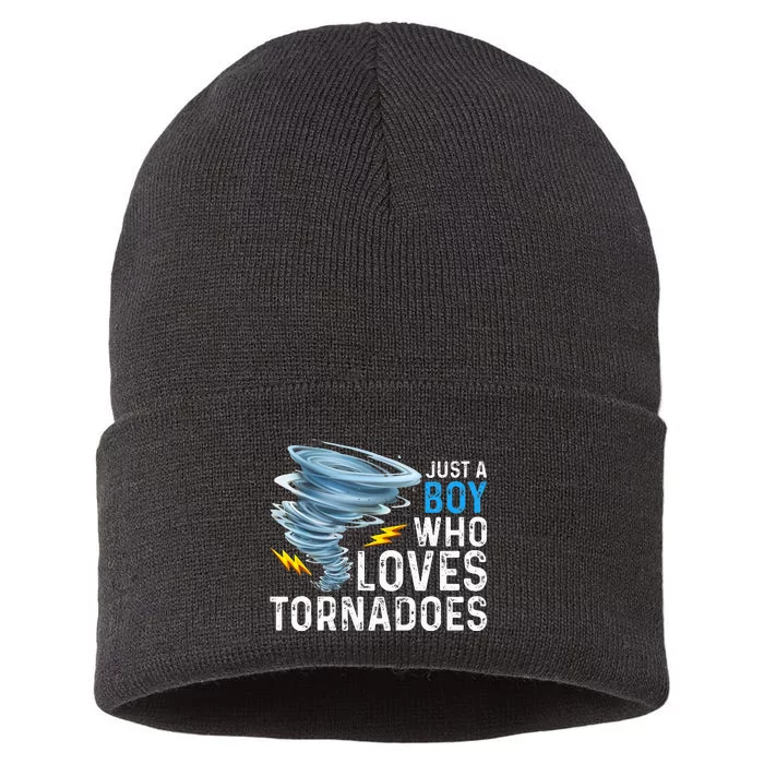 Just A Boy Who Loves Tornadoes Storm Weather Chaser Sustainable Knit Beanie