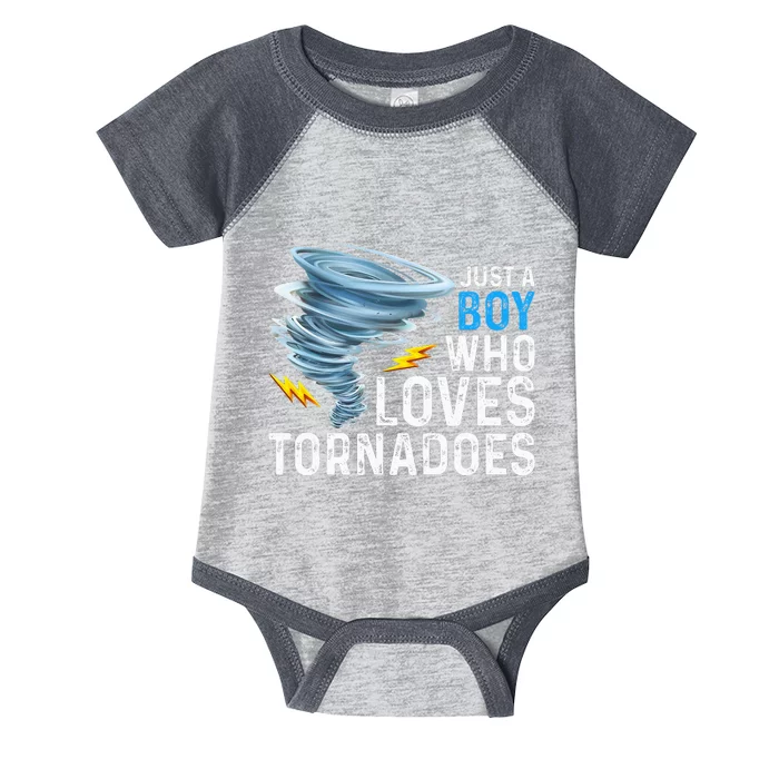 Just A Boy Who Loves Tornadoes Storm Weather Chaser Infant Baby Jersey Bodysuit