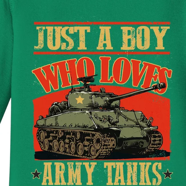 Just A Boy Who Loves Army Tanks Baby Long Sleeve Bodysuit