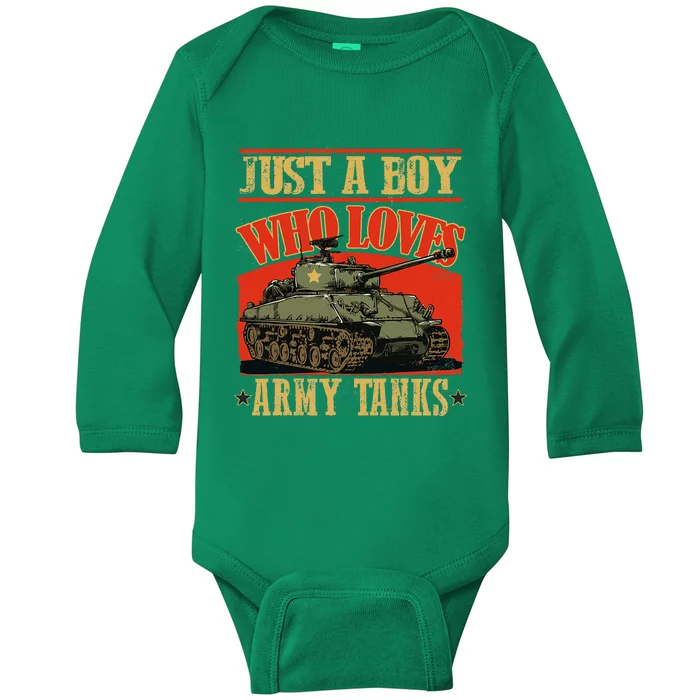 Just A Boy Who Loves Army Tanks Baby Long Sleeve Bodysuit