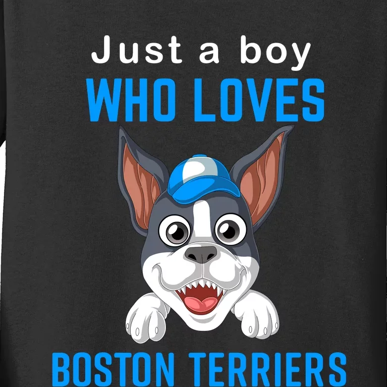 Just A Boy Who Loves Boston Terriers Kids Long Sleeve Shirt