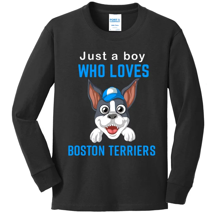 Just A Boy Who Loves Boston Terriers Kids Long Sleeve Shirt