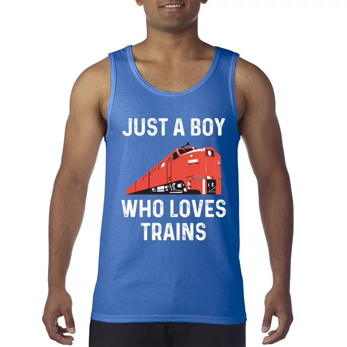 Just A Boy Who Loves Trains Great Gift Cool Boys Trainspotting Gift Tank Top