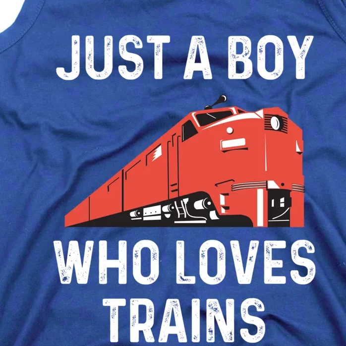 Just A Boy Who Loves Trains Great Gift Cool Boys Trainspotting Gift Tank Top