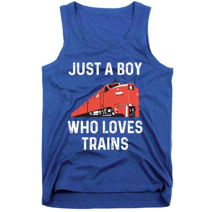 Just A Boy Who Loves Trains Great Gift Cool Boys Trainspotting Gift Tank Top