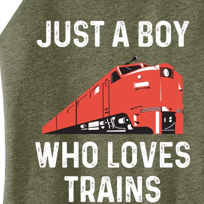 Just A Boy Who Loves Trains Great Gift Cool Boys Trainspotting Gift Women’s Perfect Tri Rocker Tank