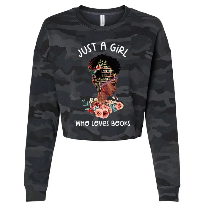 Just Afro Black Girl Who Loves Reading Books Bookish Reader Cropped Pullover Crew