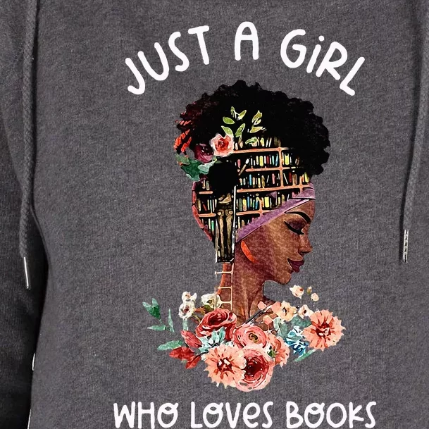 Just Afro Black Girl Who Loves Reading Books Bookish Reader Womens Funnel Neck Pullover Hood