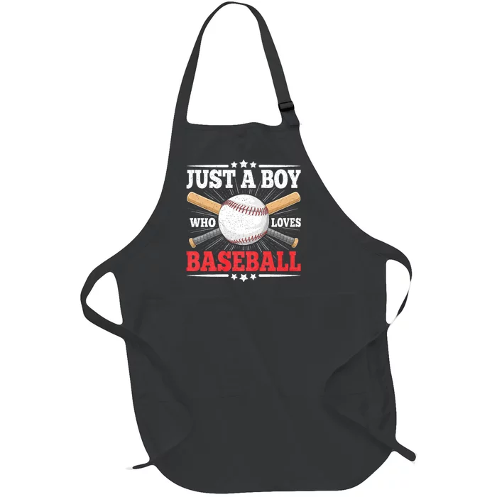 Just A Boy Who Loves Baseball Funny Baseball Player Full-Length Apron With Pocket